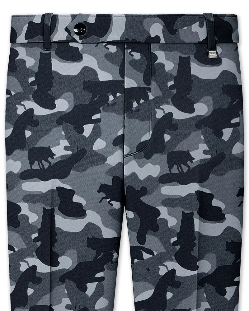 Carbon Gray And Cinder Black Camouflage Printed Cotton Stretchable Waistband Pant 1