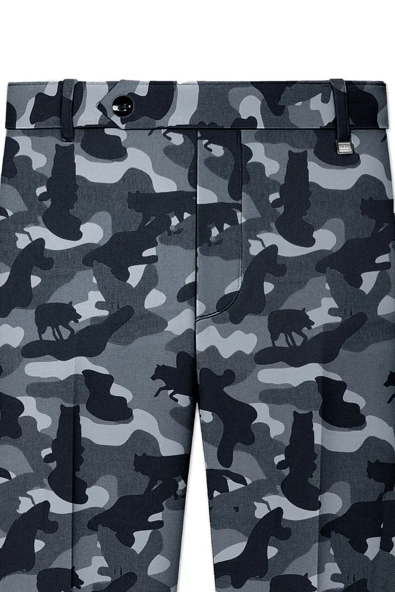Carbon Gray And Cinder Black Camouflage Printed Cotton Stretchable Waistband Pant 4