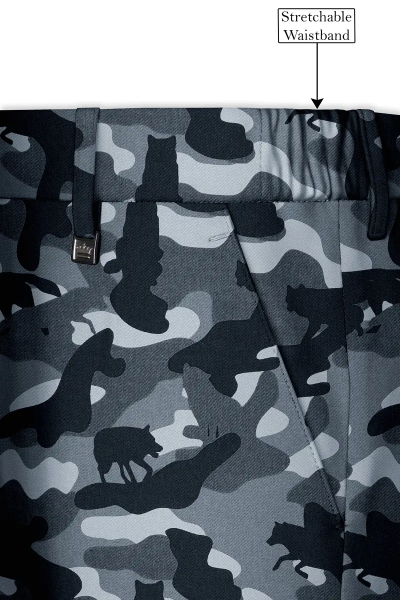 Carbon Gray And Cinder Black Camouflage Printed Cotton Stretchable Waistband Pant 6