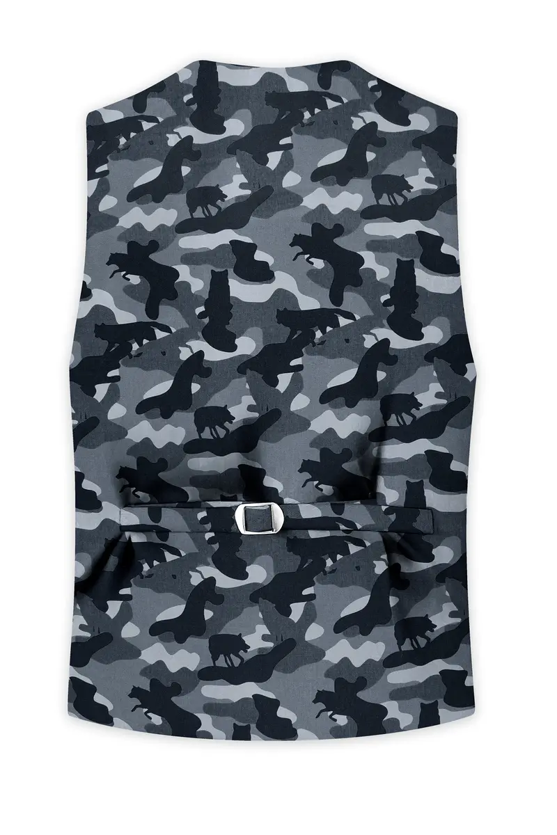 Carbon Gray And Cinder Black Camouflage Printed Cotton Waistcoat 4