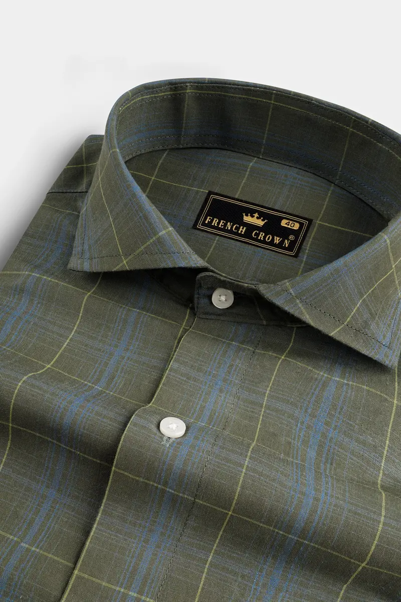 Carbon Gray Checkered Poplin Giza Cotton Shirt 1