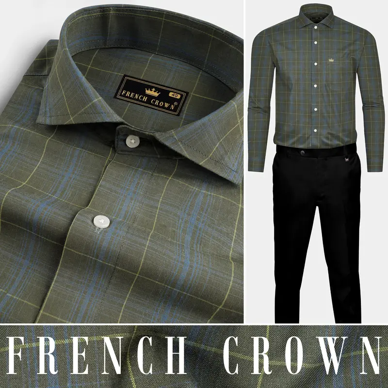 Carbon Gray Checkered Poplin Giza Cotton Shirt 10
