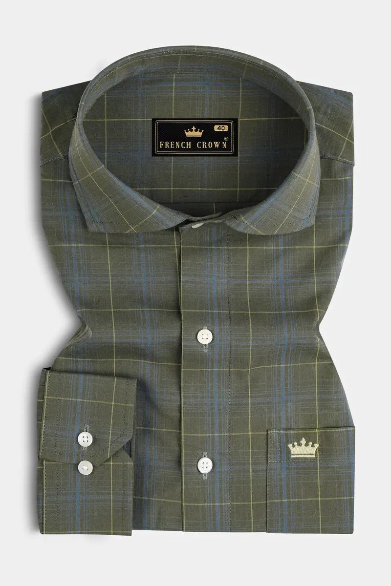 Carbon Gray Checkered Poplin Giza Cotton Shirt 3