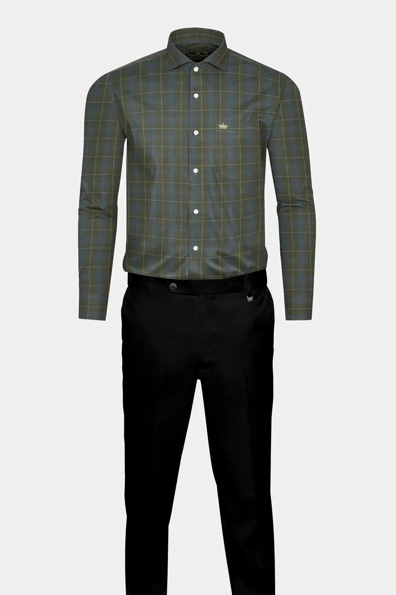 Carbon Gray Checkered Poplin Giza Cotton Shirt 6