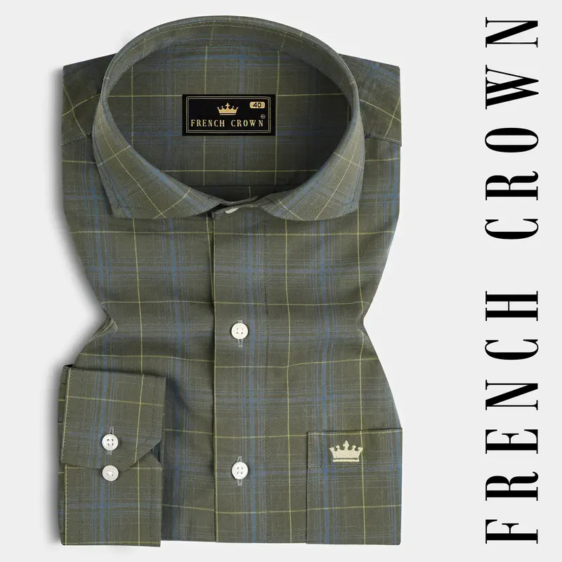 Carbon Gray Checkered Poplin Giza Cotton Shirt 7