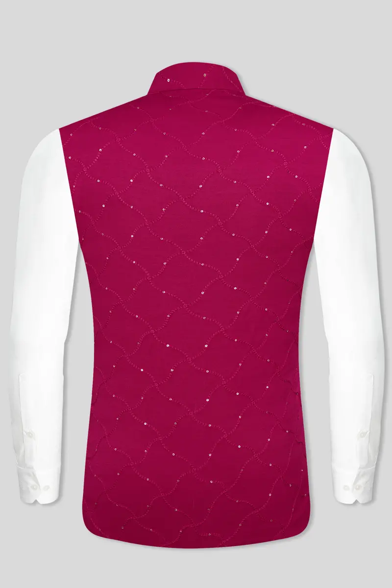 Cardinal Pink Viscose Embroidered With Tikki Work Designer Nehru Jacket 11