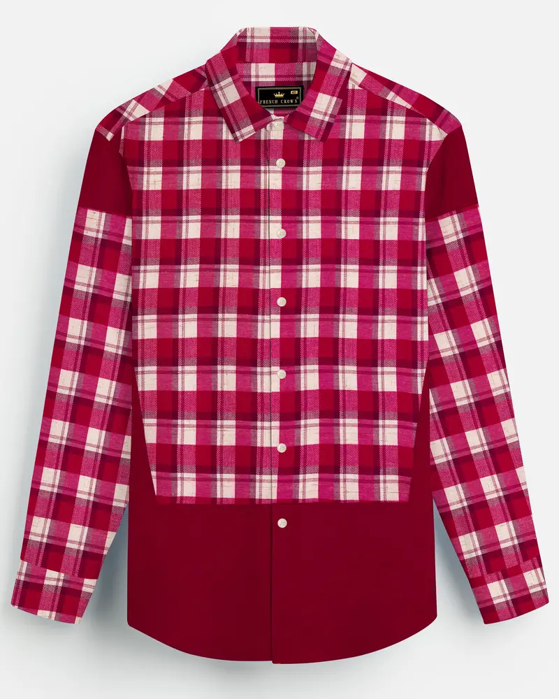 Cardinal Red And White Checked Dobby Textured Premium Giza Cotton Designer Shirt 1