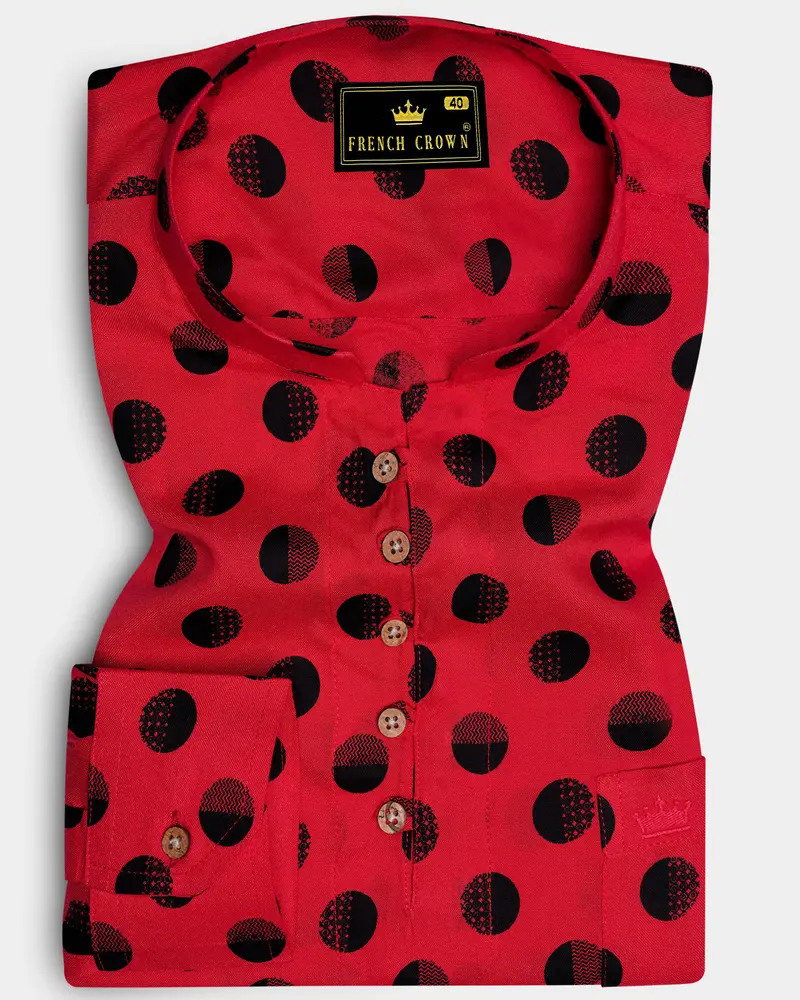Cardinal Red With Black Polka Dots Premium Tencel Kurta Shirt 1