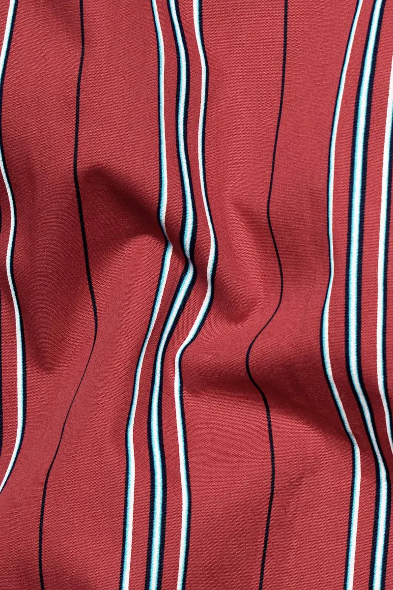 Cardinal Red With White And Cove Blue Striped Twill Premium Cotton Shirt 2
