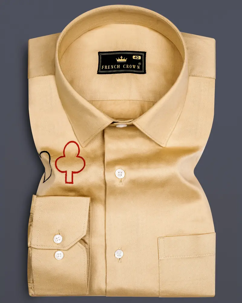 Cardish-Calico Brown Solitaire Card Embroidered Super Soft Premium Cotton Casual Designer Shirt 1