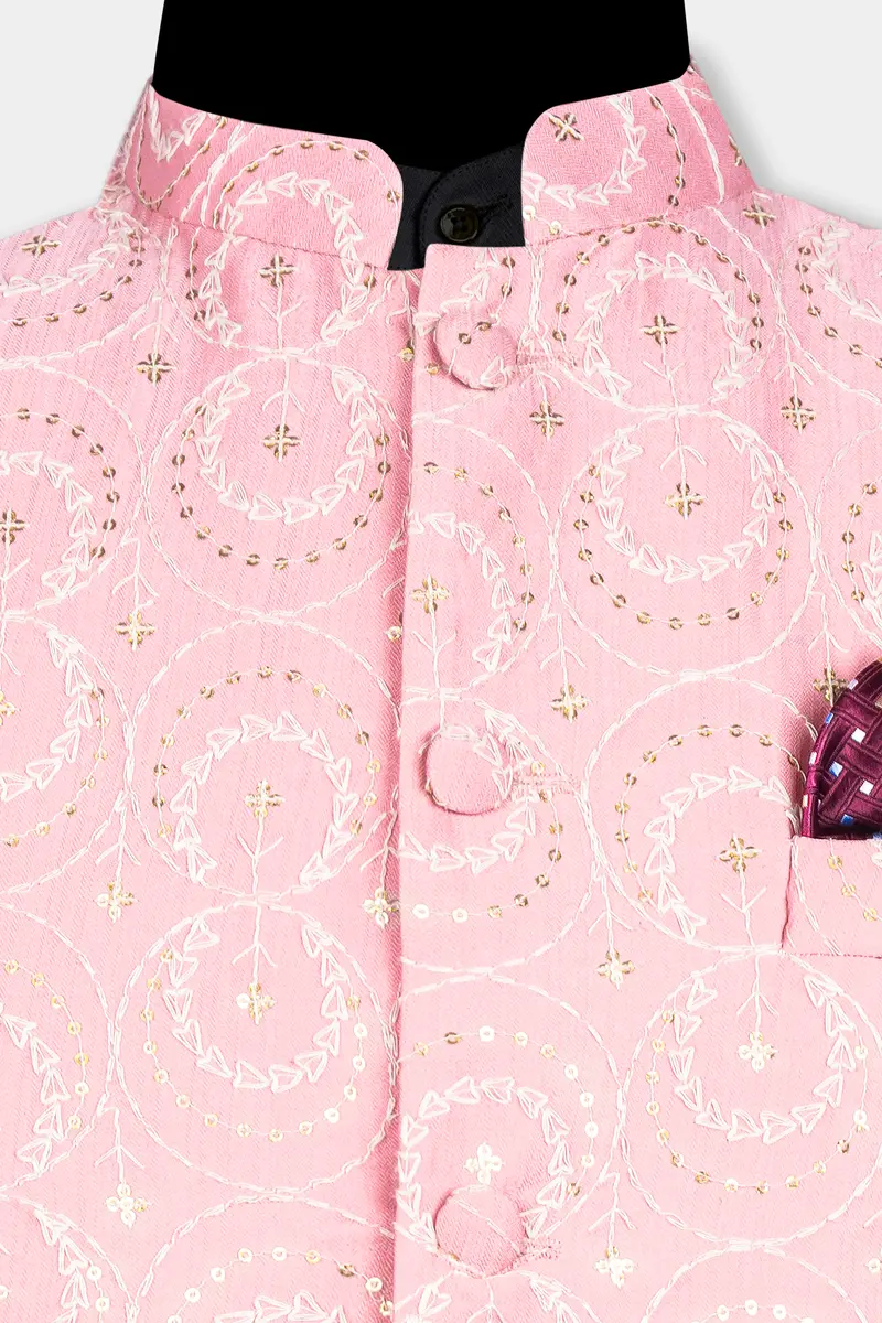 Careys Pink Viscose Circular Cotton Thread Embroidered Designer Nehru Jacket 10