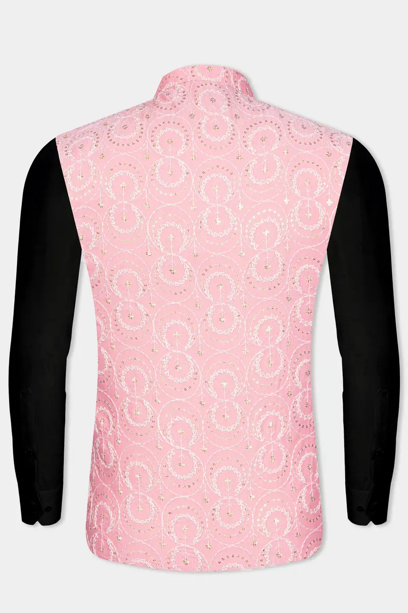 Careys Pink Viscose Circular Cotton Thread Embroidered Designer Nehru Jacket 11