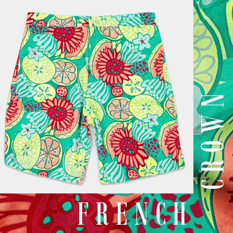 Caribbean Green With Scarlet Red Floral Printed Premium Cotton Shorts 1
