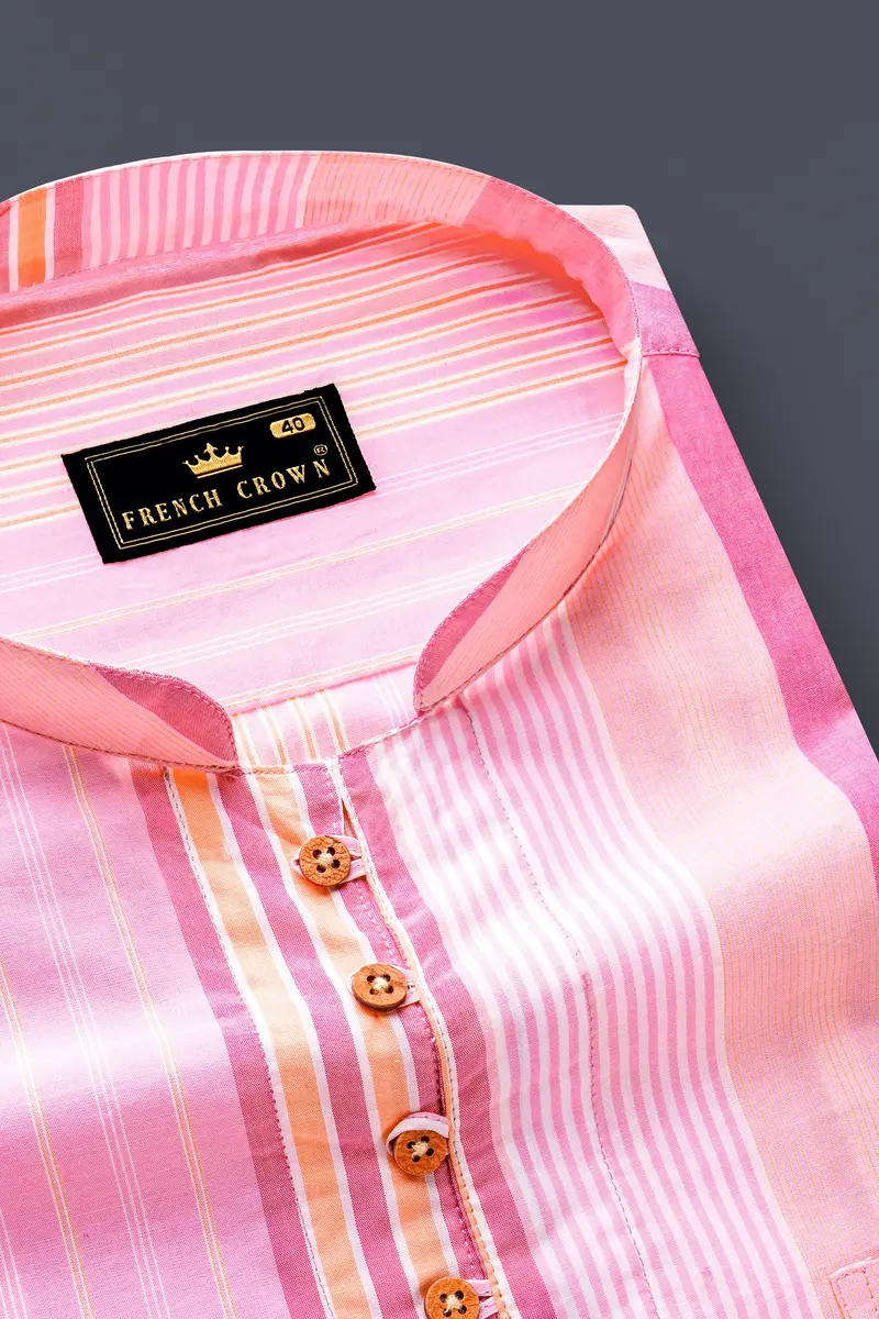 Carissma And Classic Pink Striped Premium Cotton Kurta Shirt 4