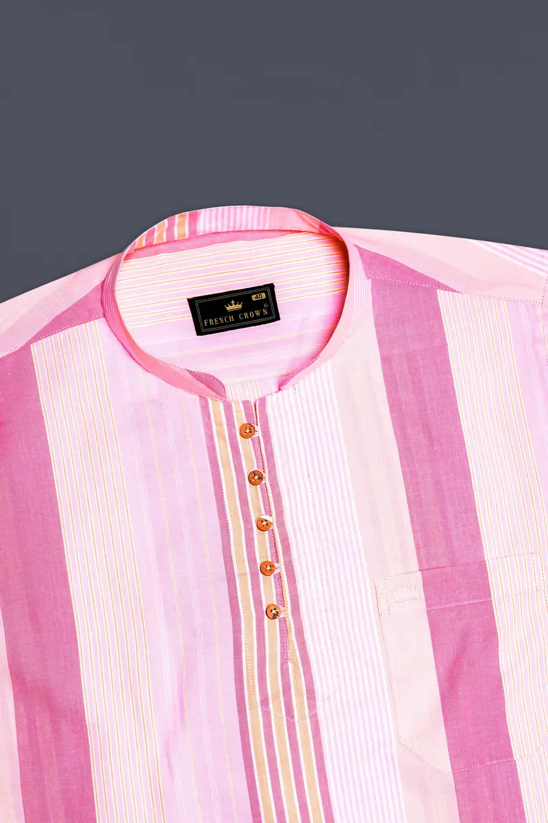 Carissma And Classic Pink Striped Premium Cotton Kurta Shirt 5