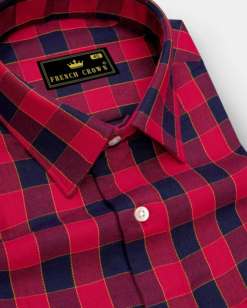 Carmine Red With Black Checked Twill Premium Cotton Shirt 1