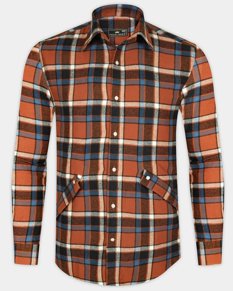Carmine Red With Vulcan Black And White Plaid Flannel Designer Overshirt/Shacket 1