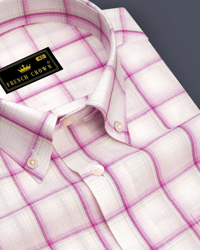 Carnation Pink Plaid Premium Cotton Shirt 1