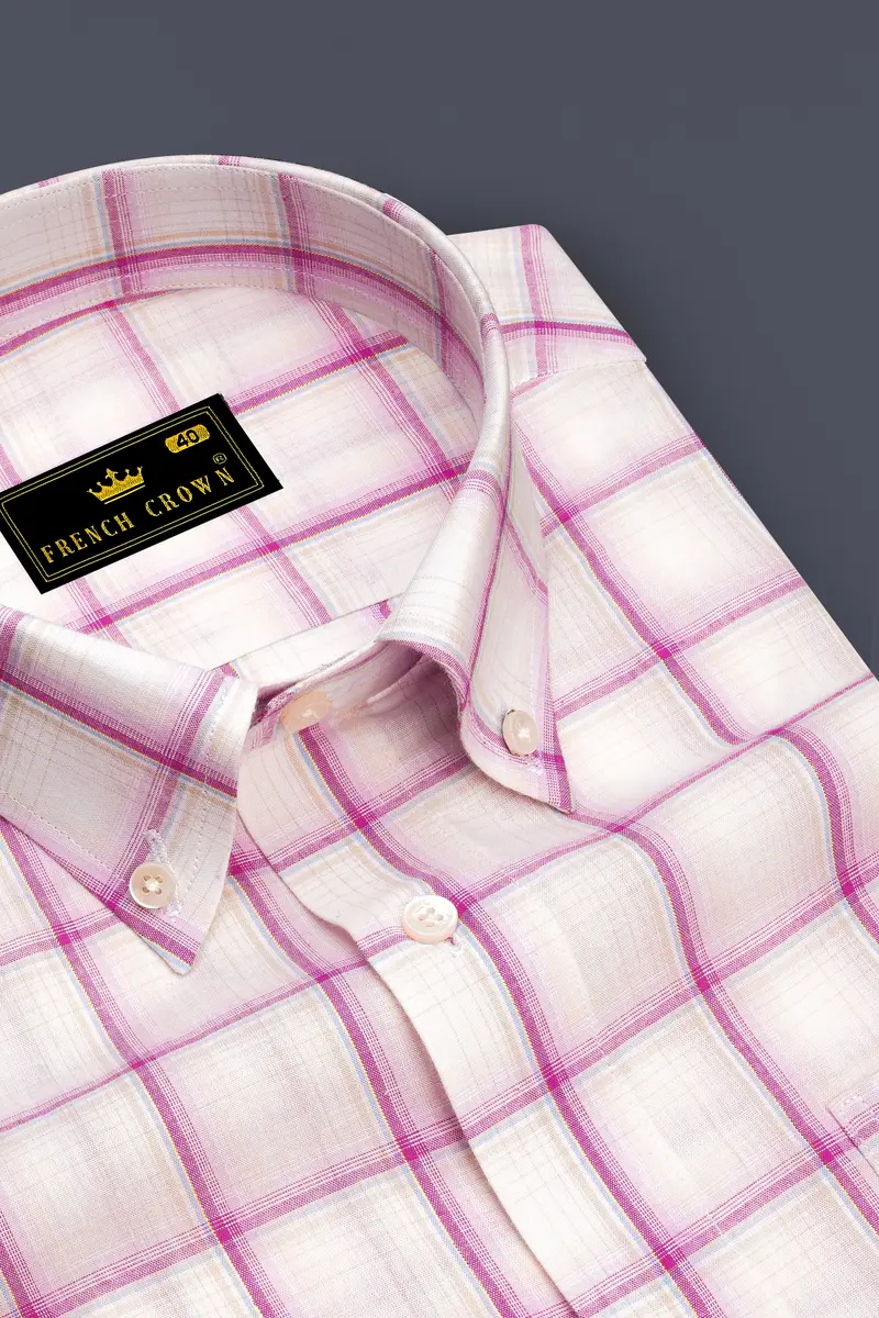 Carnation Pink Plaid Premium Cotton Shirt 2