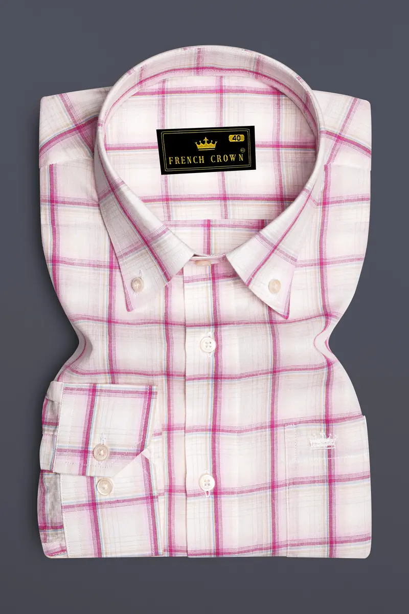Carnation Pink Plaid Premium Cotton Shirt 4