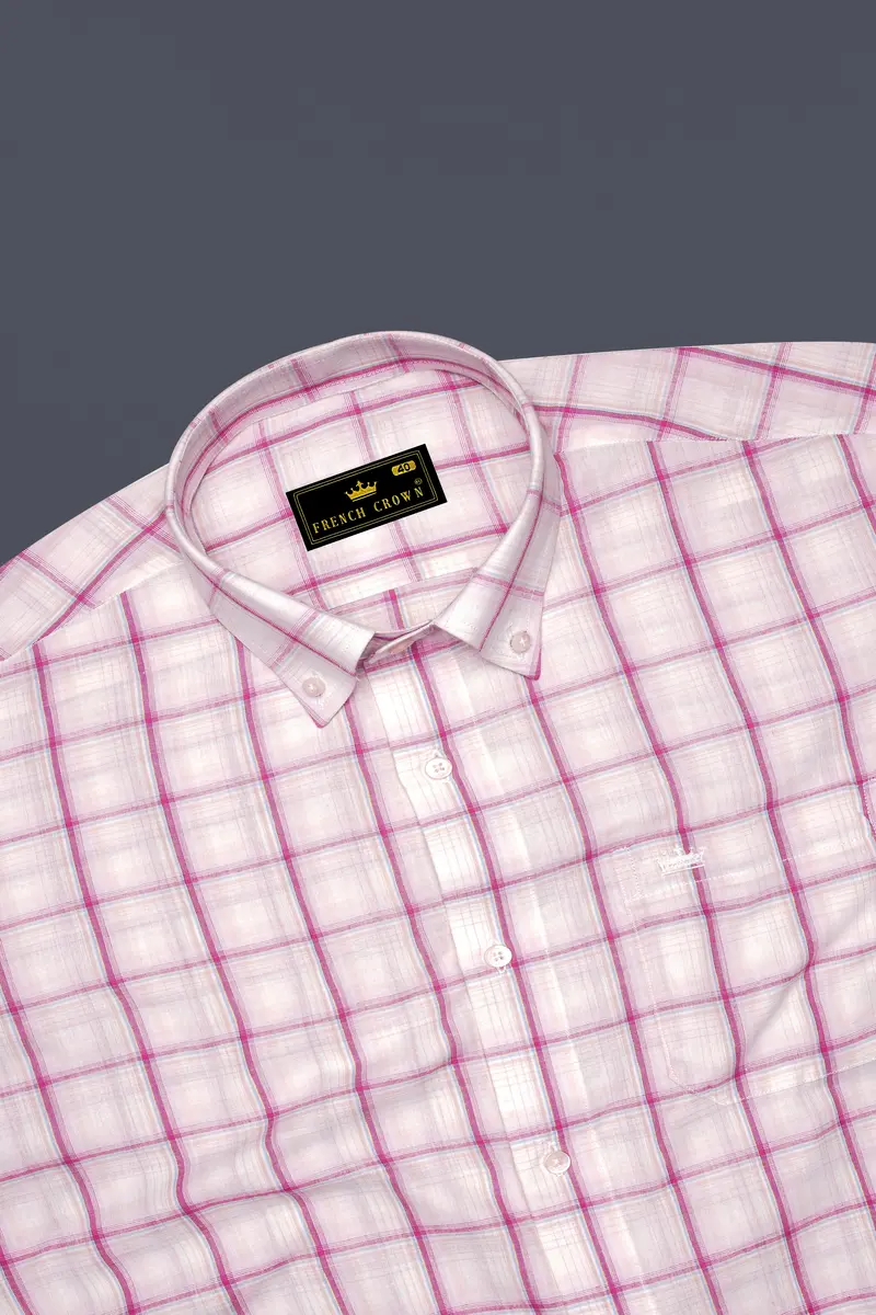 Carnation Pink Plaid Premium Cotton Shirt 5