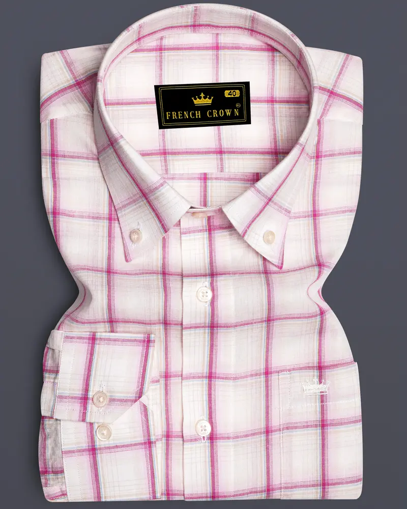 Carnation Pink Plaid Premium Cotton Shirt 6