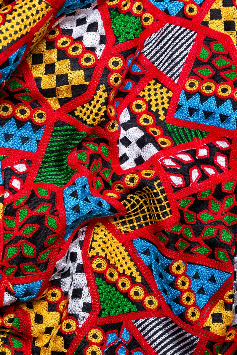 Carnelian Red And Kelly Green Multicolour Cotton Thread Embroidered Nehru Jacket 3