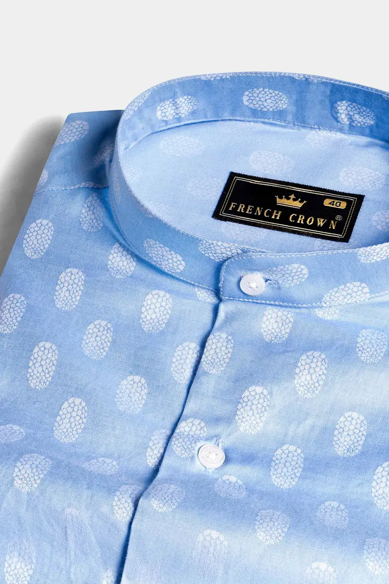 Carolina Blue And White Jacquard Textured Premium Giza Cotton Shirt 1