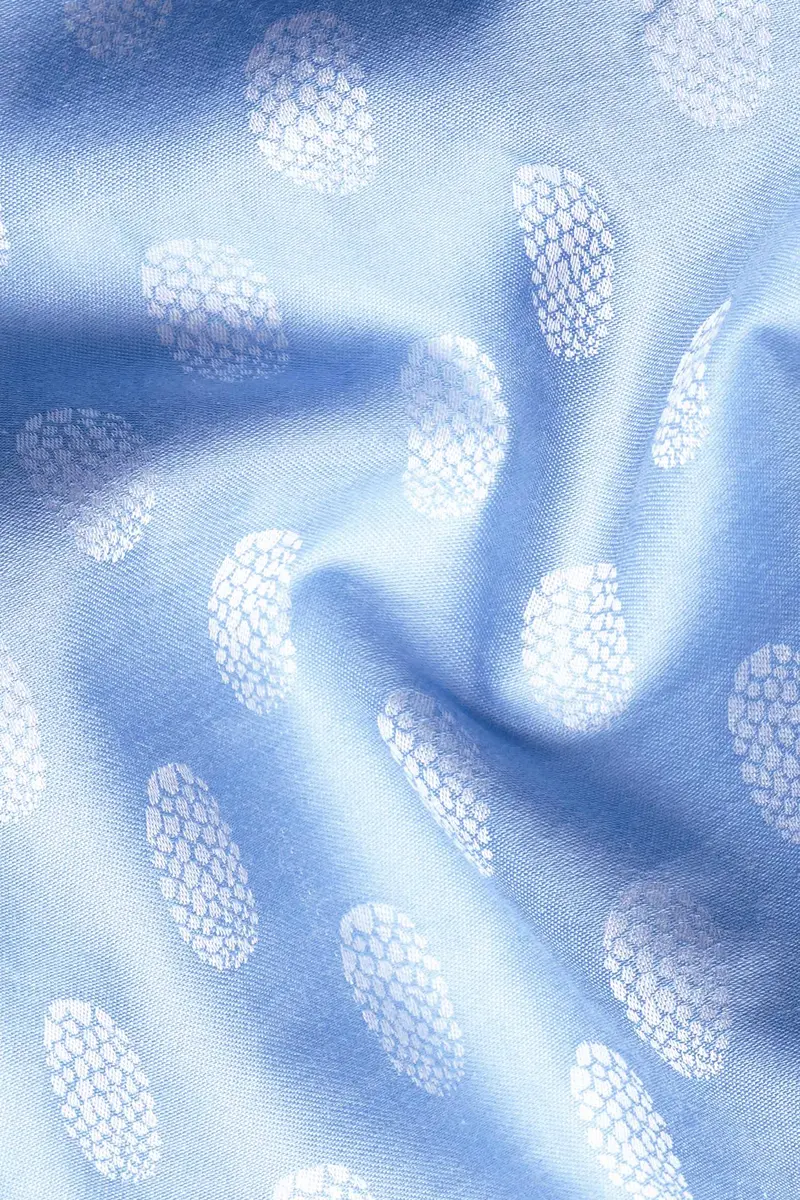Carolina Blue And White Jacquard Textured Premium Giza Cotton Shirt 2