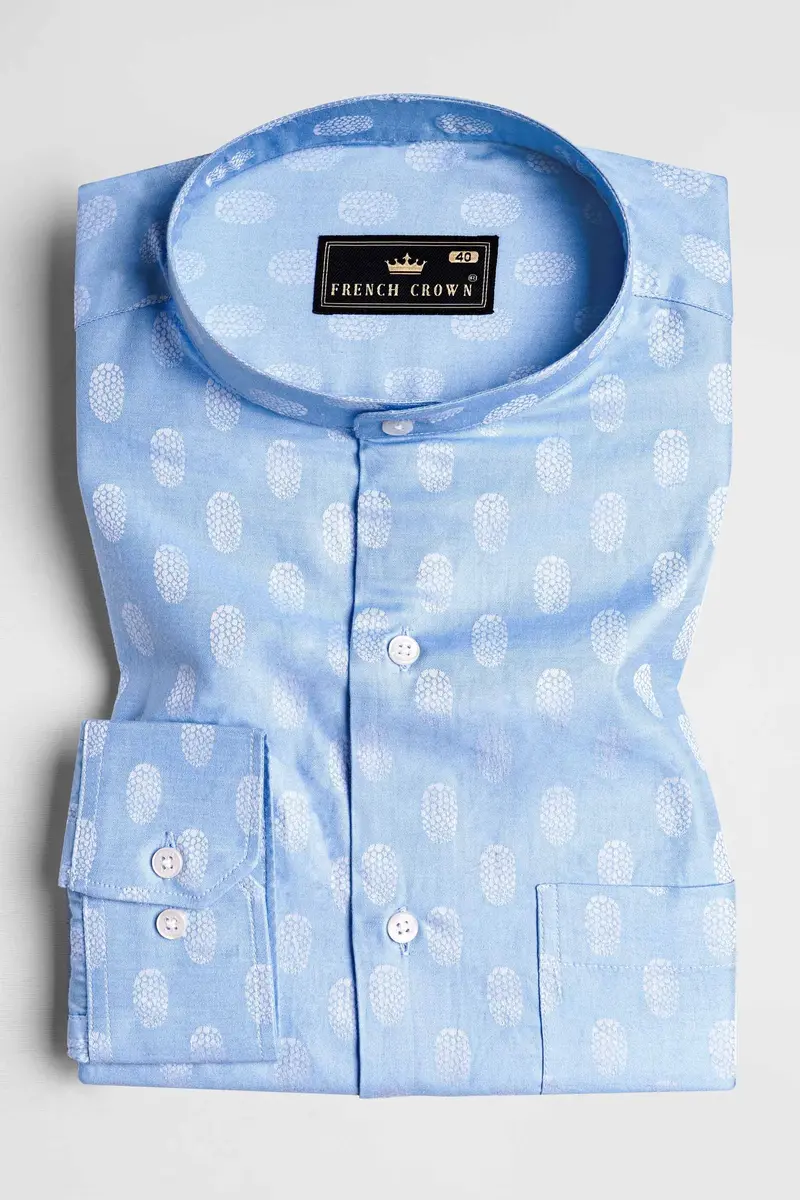 Carolina Blue And White Jacquard Textured Premium Giza Cotton Shirt 3