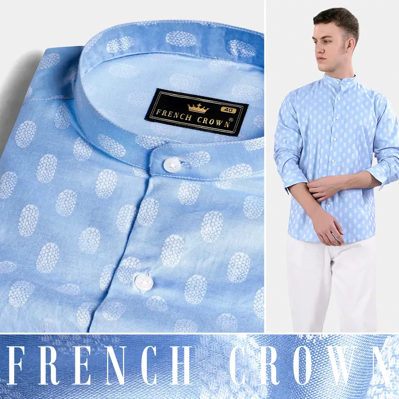 Carolina Blue And White Jacquard Textured Premium Giza Cotton Shirt 4