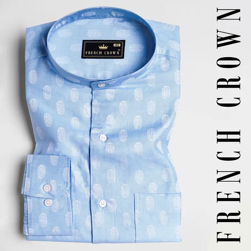 Carolina Blue And White Jacquard Textured Premium Giza Cotton Shirt 7