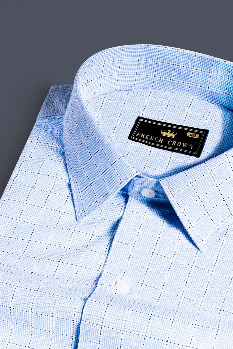 Carolina Blue Checkered Dobby Textured Premium Giza Cotton Shirt 1