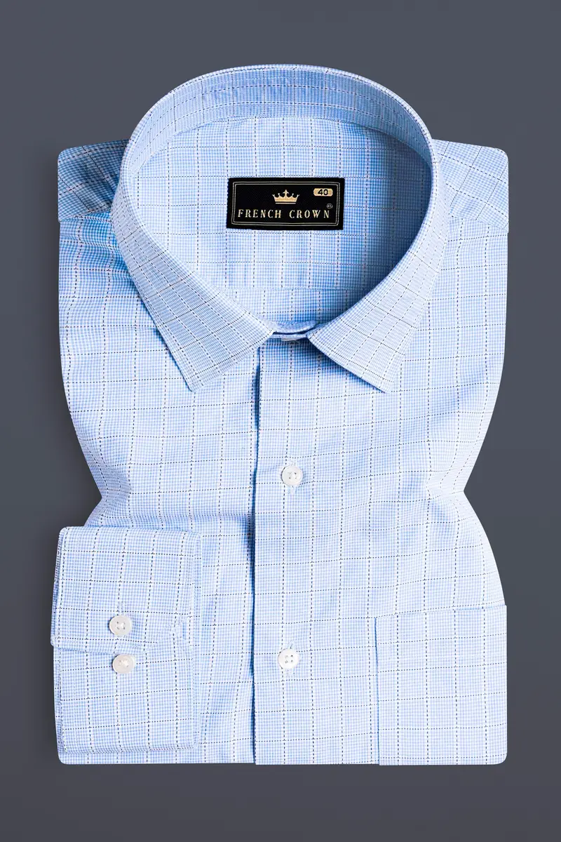 Carolina Blue Checkered Dobby Textured Premium Giza Cotton Shirt 3