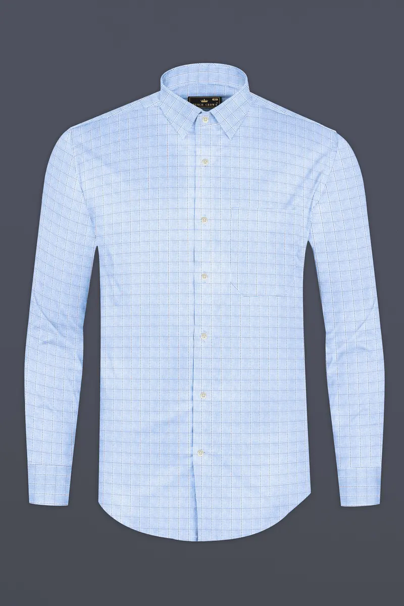Carolina Blue Checkered Dobby Textured Premium Giza Cotton Shirt 4