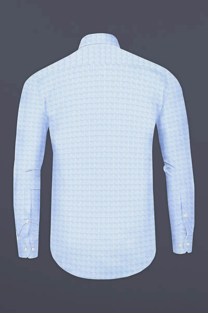 Carolina Blue Checkered Dobby Textured Premium Giza Cotton Shirt 5