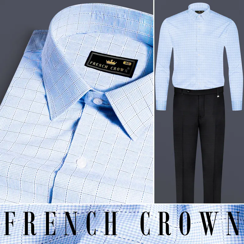 Carolina Blue Checkered Dobby Textured Premium Giza Cotton Shirt 8