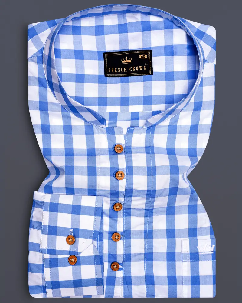 Carolina Blue Plaid Premium Cotton Kurta Shirt 1