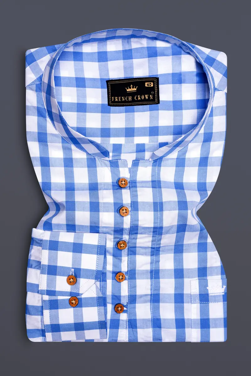 Carolina Blue Plaid Premium Cotton Kurta Shirt 2
