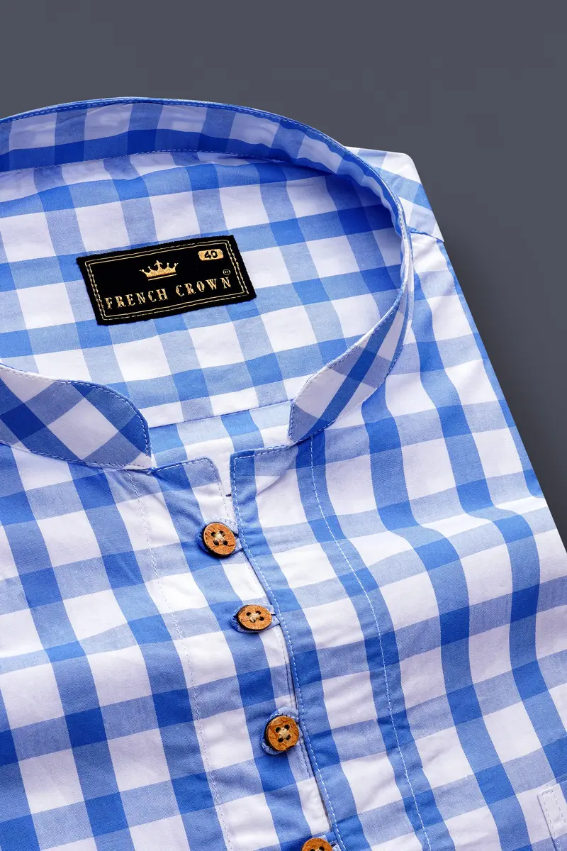 Carolina Blue Plaid Premium Cotton Kurta Shirt 4