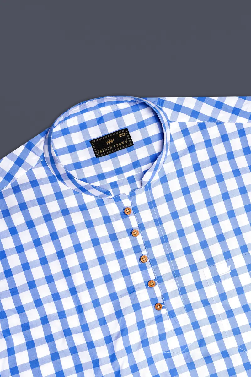 Carolina Blue Plaid Premium Cotton Kurta Shirt 5