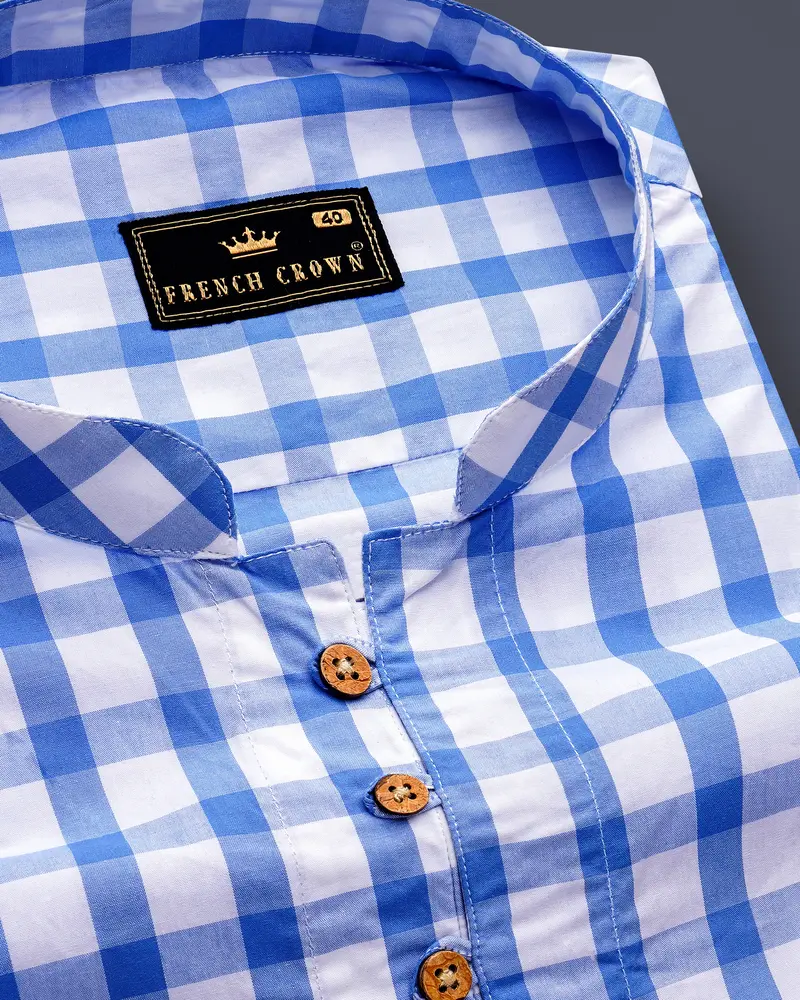 Carolina Blue Plaid Premium Cotton Kurta Shirt 6