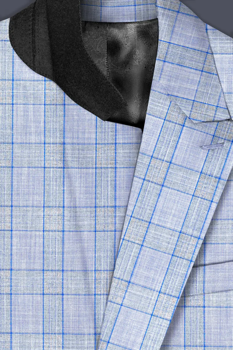 Carolina Blue Plaid Wool Blend Double Breasted Blazer 4
