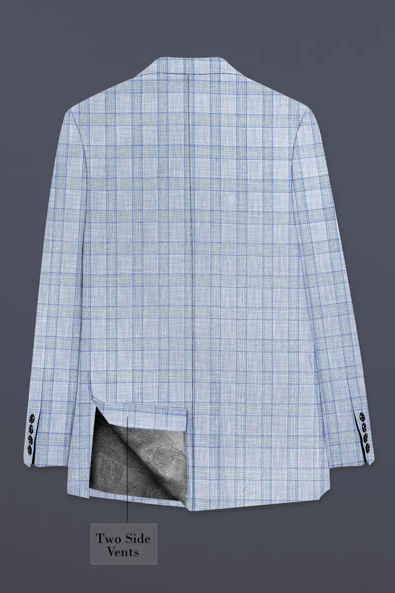 Carolina Blue Plaid Wool Blend Double Breasted Blazer 8