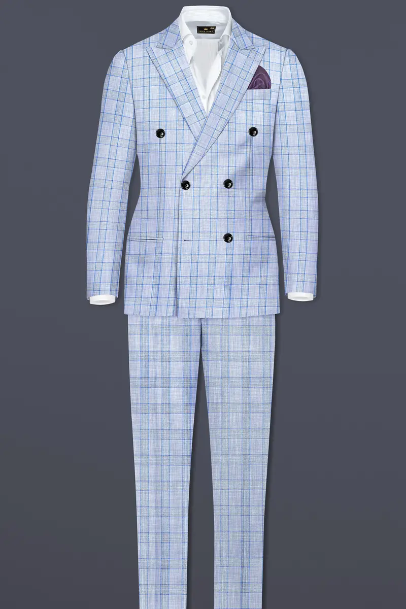 Carolina Blue Plaid Wool Blend Double Breasted Blazer 9
