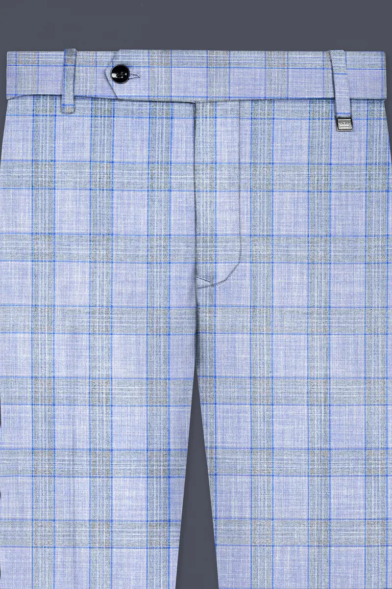 Carolina Blue Plaid Wool Blend Double Breasted Suit 12