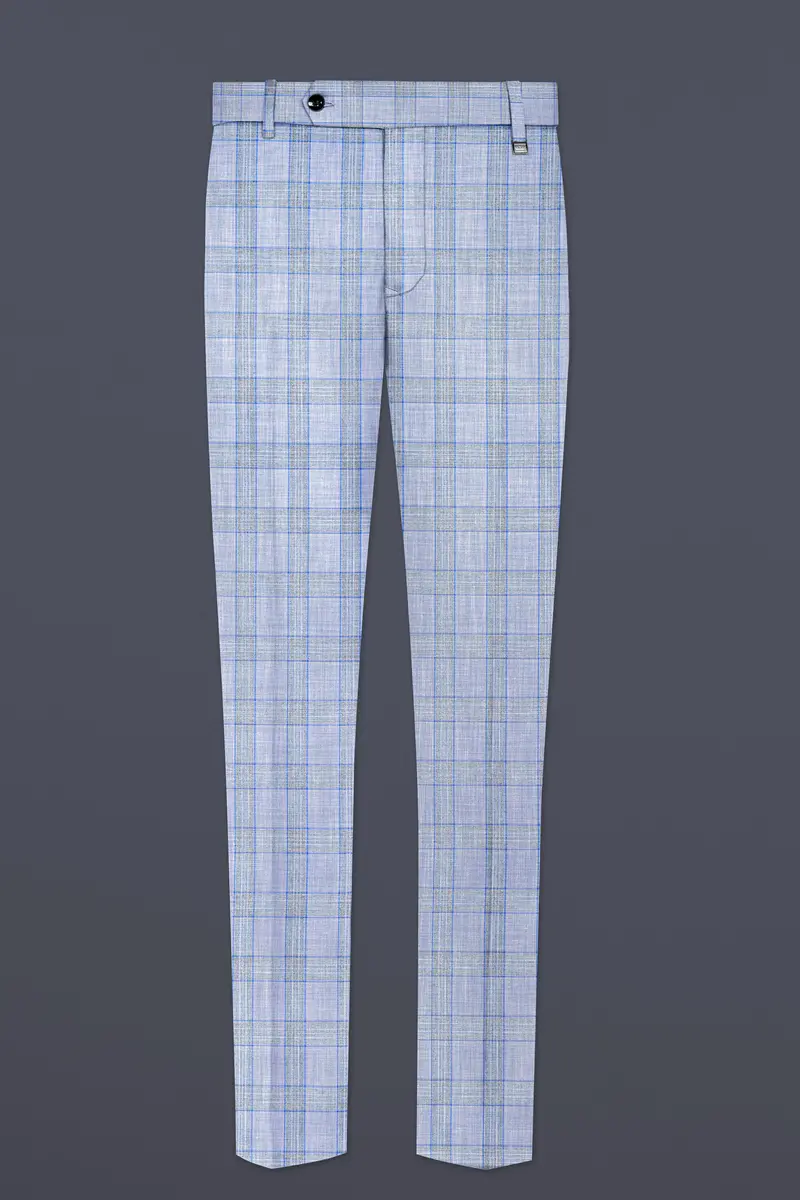 Carolina Blue Plaid Wool Blend Double Breasted Suit 13