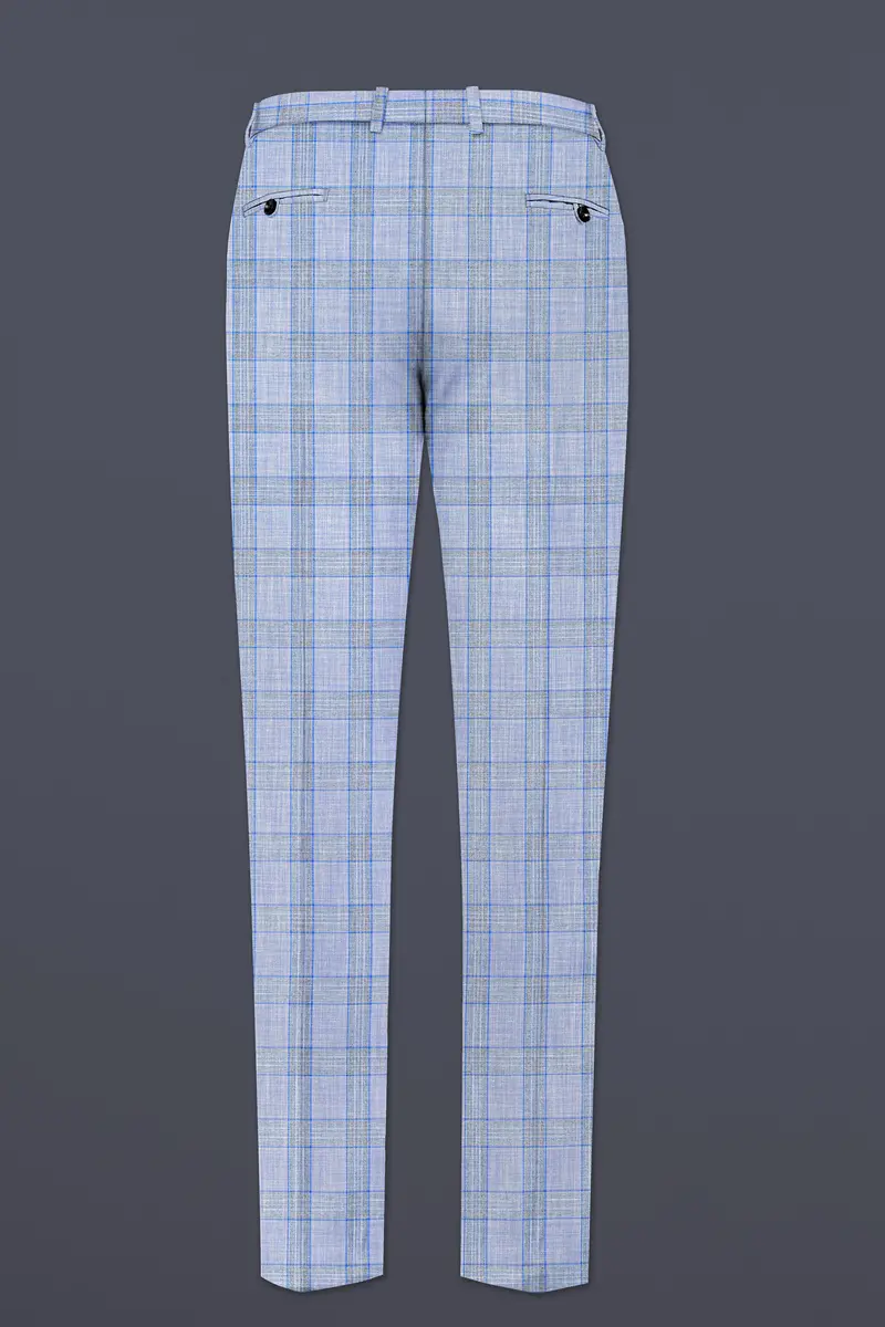 Carolina Blue Plaid Wool Blend Double Breasted Suit 14