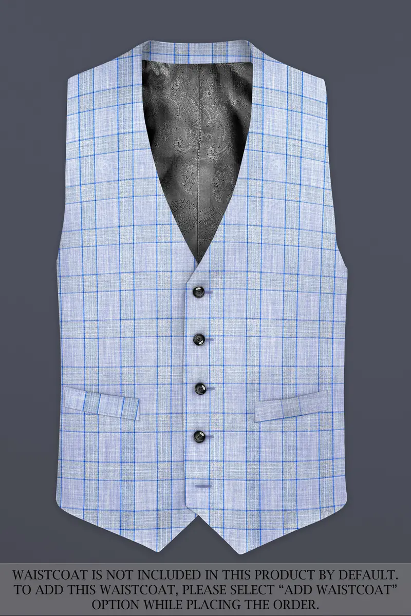 Carolina Blue Plaid Wool Blend Double Breasted Suit 17