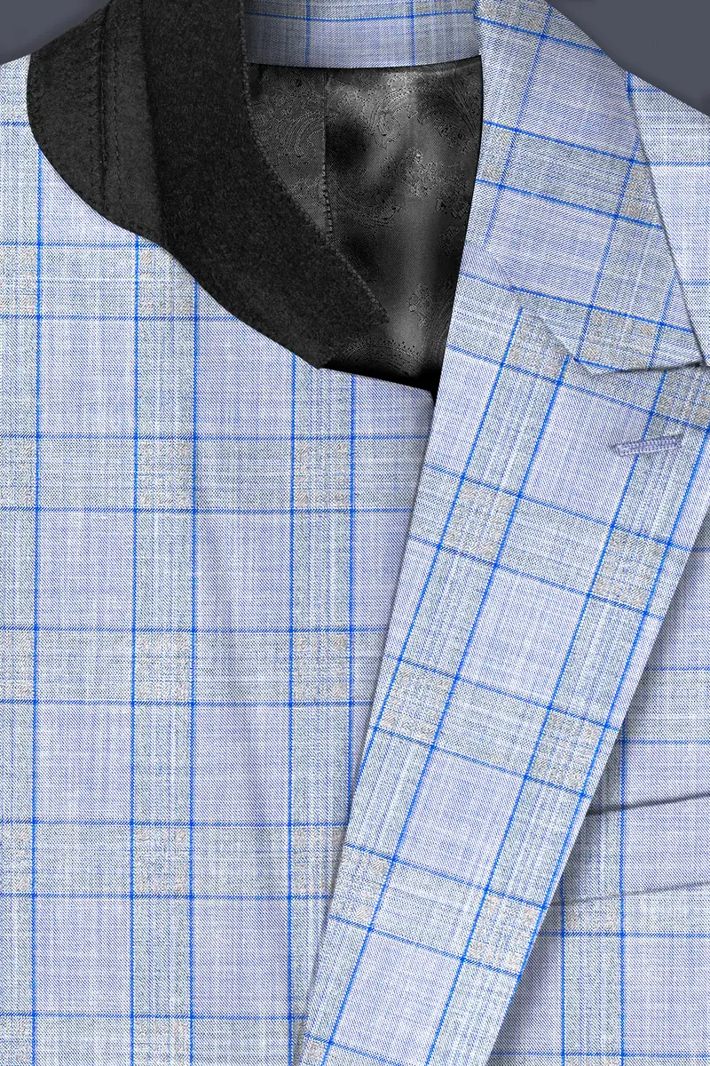 Carolina Blue Plaid Wool Blend Double Breasted Suit 5
